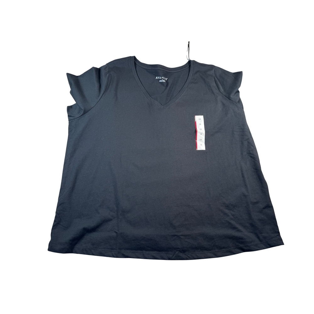 Ava & Viv Womens V-Neck Short Sleeve T-Shirt Black Plus Size 1X 18 New NWT - Picture 1 of 6